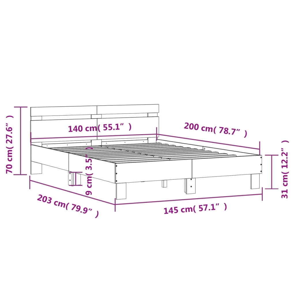 White Bed Frame with Headboard 140 x 200 cm Engineered Wood
