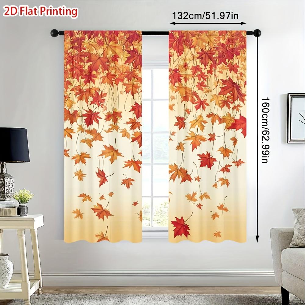 2PCS Digital Printed Curtains, Full of Autumn Leaves Pattern, Beautiful Window Drapes for Living Room Bedroom Home Decor