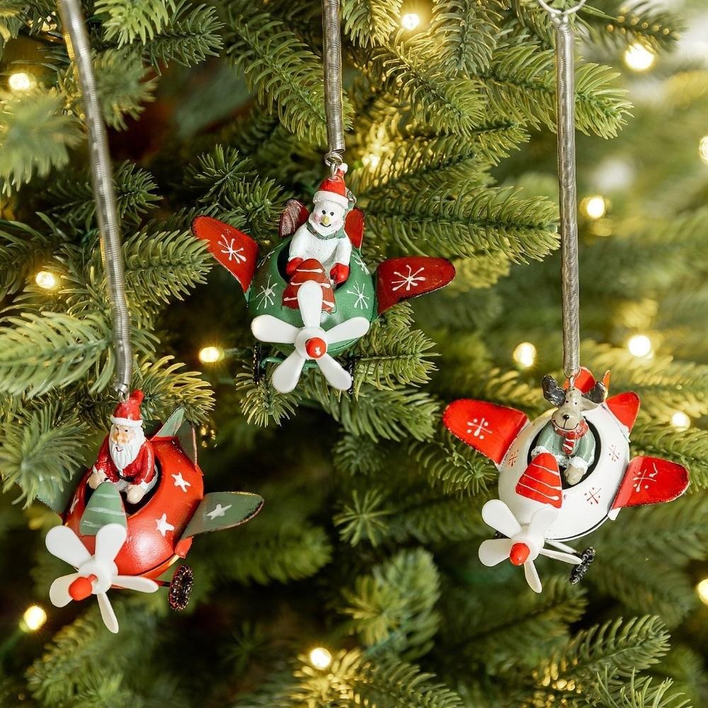 Cartoon Santa Reindeer Figurine Snowman/Elk Exquisite Iron Christmas Pendant Decorative Hanging Santa Claus Airplane