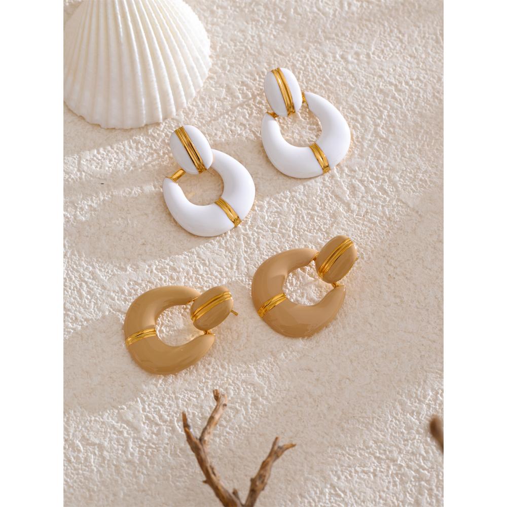 Eetit Delicate Enamel Geometric Drop Classic Fashion Statement Earrings for Women Stainless Steel Daily Attractive Jewelry Gift