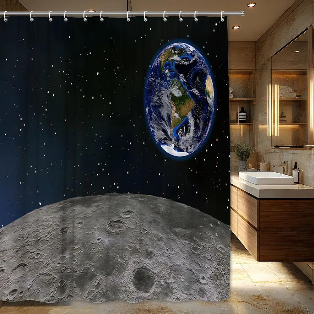 

1Pc Space-Themed Shower Curtain, 70. 87X70. 87 Inches, Realistic Moon And Earth Cgi, Starry Night Sky, Polyester Fabric, Machine W60H190(CM)-1 Pcs