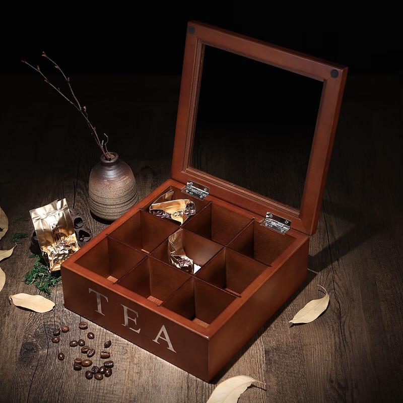 Changbaosen Wooden 9-Compartment Tea & Coffee Display Box