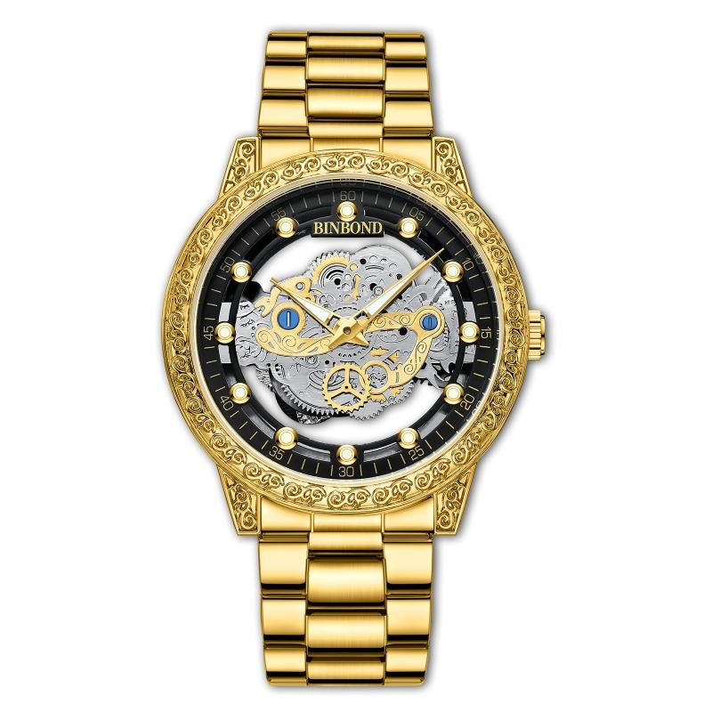 Top-Marke Dragon Watch Explosive Goldene Reliefuhr Herrenuhr Herren Drei-Augen Drache Leuchtend Wasserdicht Quarz-Uhr