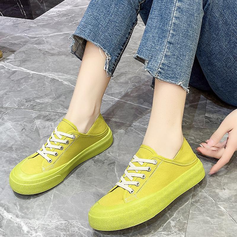 2024 Sommer Neue Lässige Allround Damen Canvas Schuhe Runde Zehenpartie Flache Sneaker Damen Schnürschuhe Freizeitschuhe Vulkanisierte Schuhe Damen