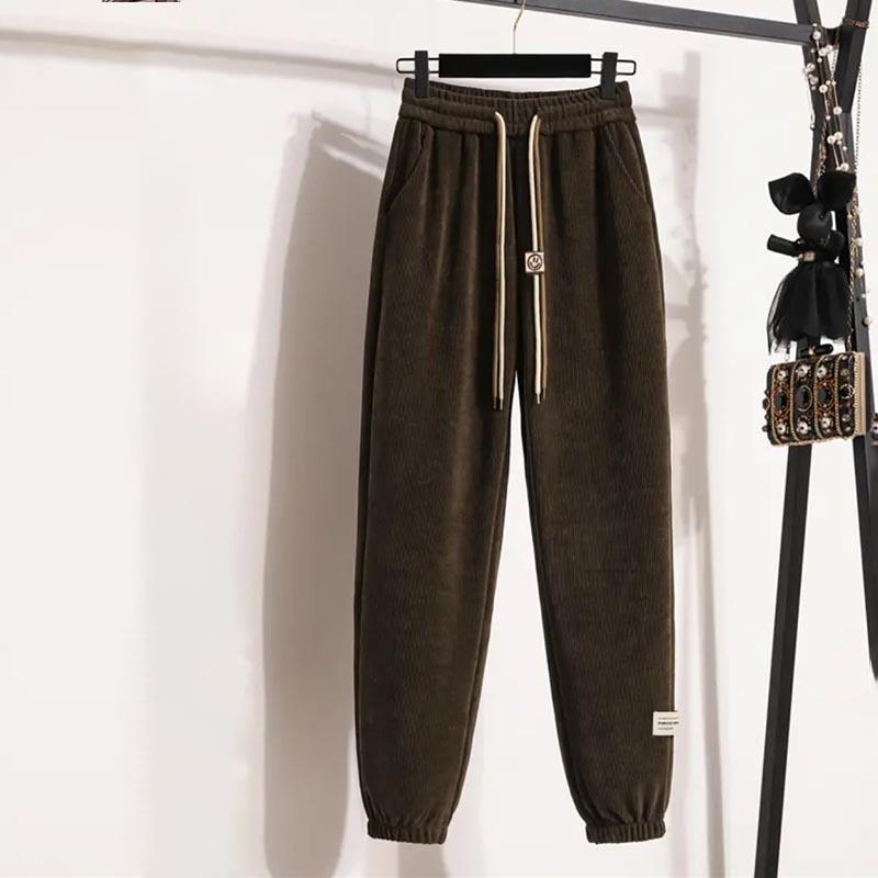 

Зимние утепленные брюки из бархата 2024 года для женщин среднего и пожилого возраста, теплые повседневные брюки из арктического бархата, леггинсы больших размеров 3XL коричневый