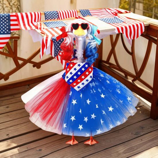 Patriotic Porch Goose Outfits 4th of July Lawn Goose Clothes with Tutu Skirt