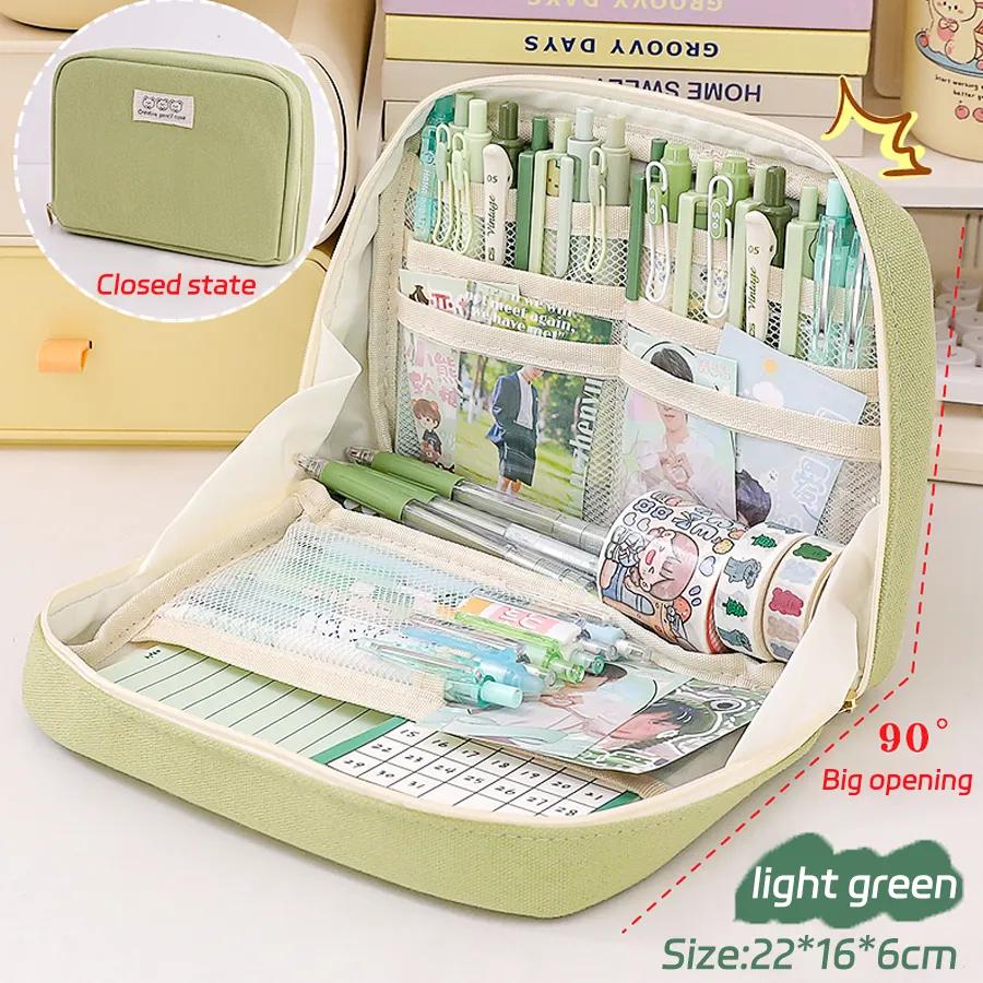 Large Capacity Pencil Bag Aesthetic School Girls Pink Canvas Pencil Box Stationery Pen Case Zipper Pencil Pouch School Supplies