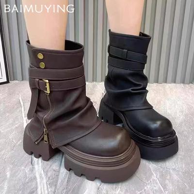 Chunky Women Ankle Boots Platform Designer Mid Heels Shoes 2025 Trend Winter Goth Fashion Classic Pumps Motorcycle Botas Mujer