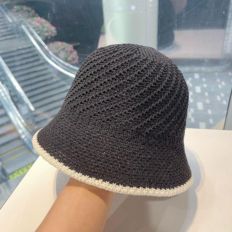 

2024 New Style Fisherman Hat Women s Summer Cut Out Easiest for Match Little Fairy Face Look Small Plain Color-Contrasting Stripe Bucket Hat Fashion D-328 Black