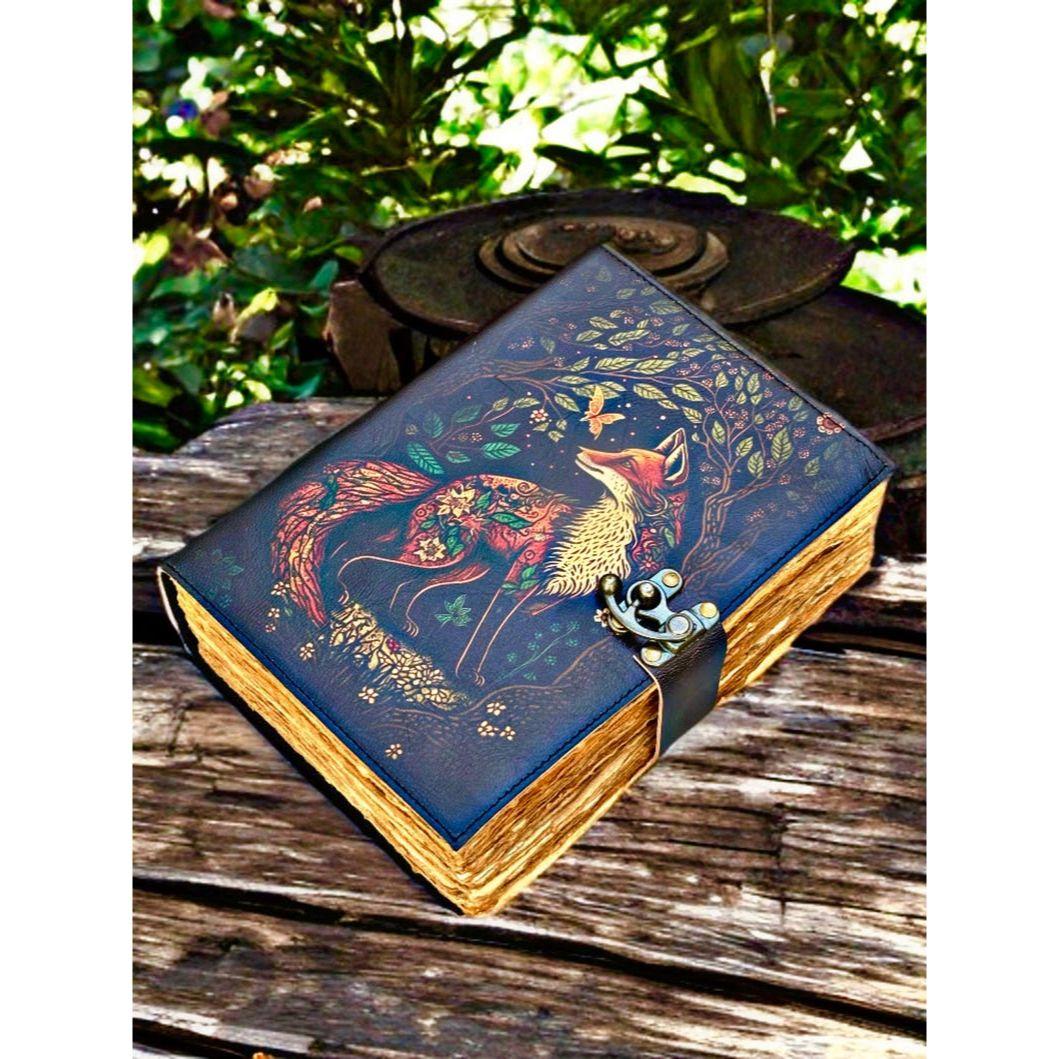 

Большой журнал на 400 страниц с лисой в винтажном стиле, ручной работы, кожаный, Гримуар, толстый журнал, пустая книга теней для заклинаний, небесные рождественские подарки 7 x 5 in