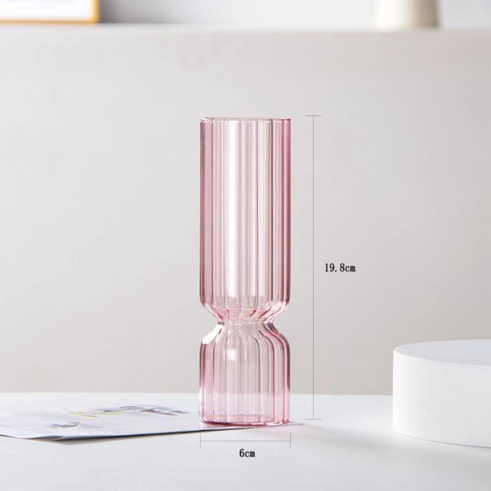 Nordic Coloful Glass Vase Flower Arrangement Home Decoration Transparent Striped Glass Vase Modern Living Room Glass Ornament