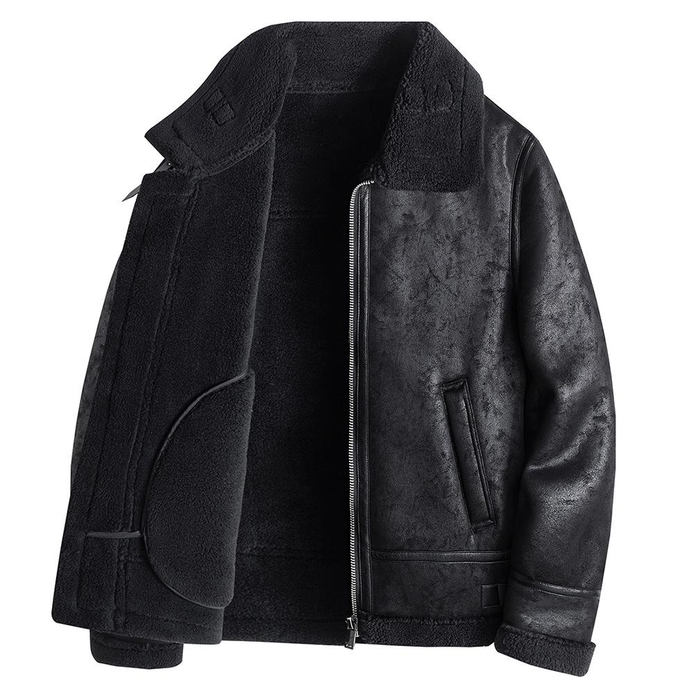 Jagd-Baumwolljacke für Herren im Winter Verdickt Pelz Integriert Jugend Motorrad-Lederjacke Lammfelljacke