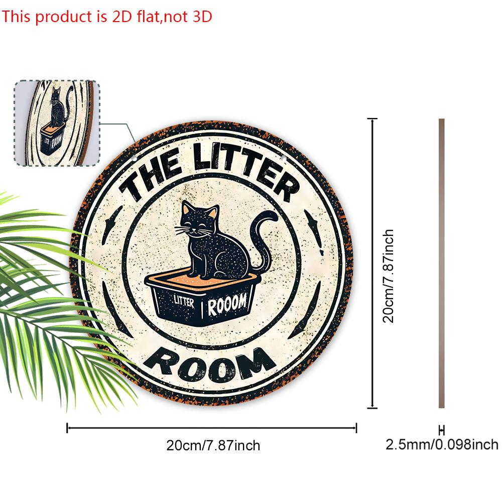 Rustic Wooden Sign with Cute Black Cat Pattern - The Litte Room Round Sign for Pet's Door Hanging Decor - Ideal Home Decoration