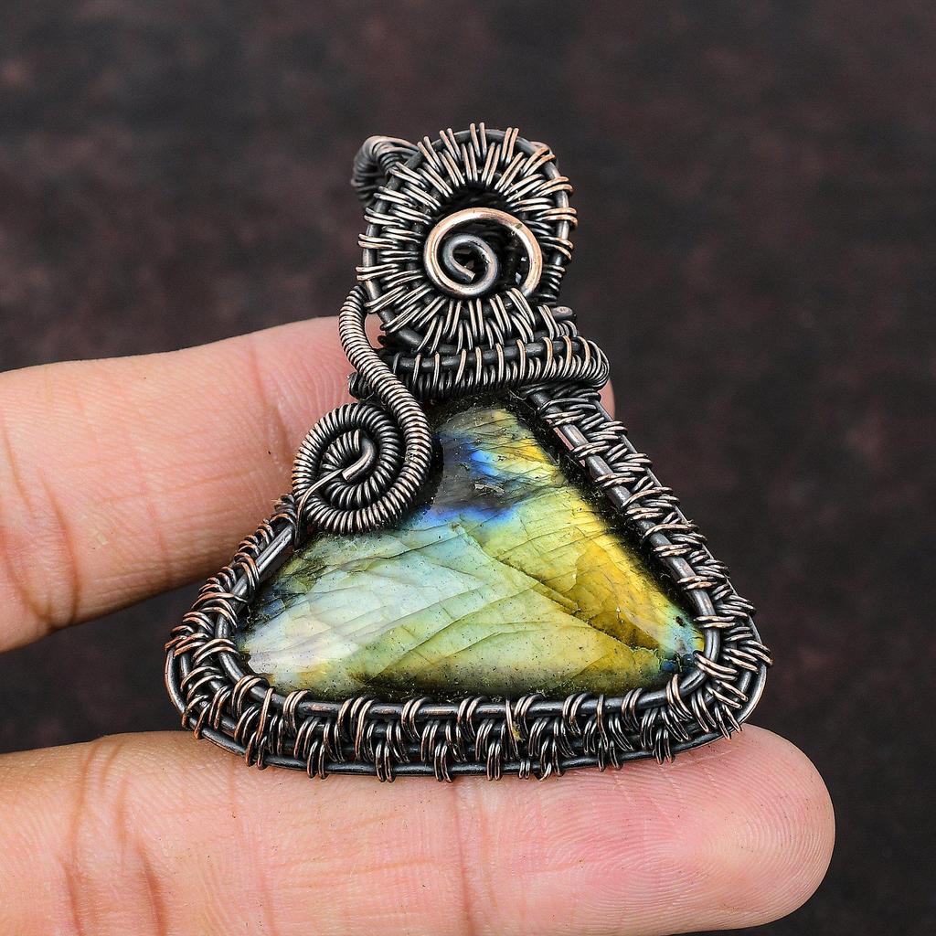 Labradorite Pendant Copper Wire Wrapped Pendant Handmade Jewelry Gemstone Pendant Copper Jewelry Unique Pendant Labradorite Pendant Jewelry