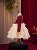 Girls' Wine Red Sequin Skirt with Bow & Tulle - Autumn/Winter Formal Christmas Dress