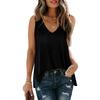 Fashion Women's Solid Color Hem Split V-Neck Sleeveless Mid-Length T-Shirt