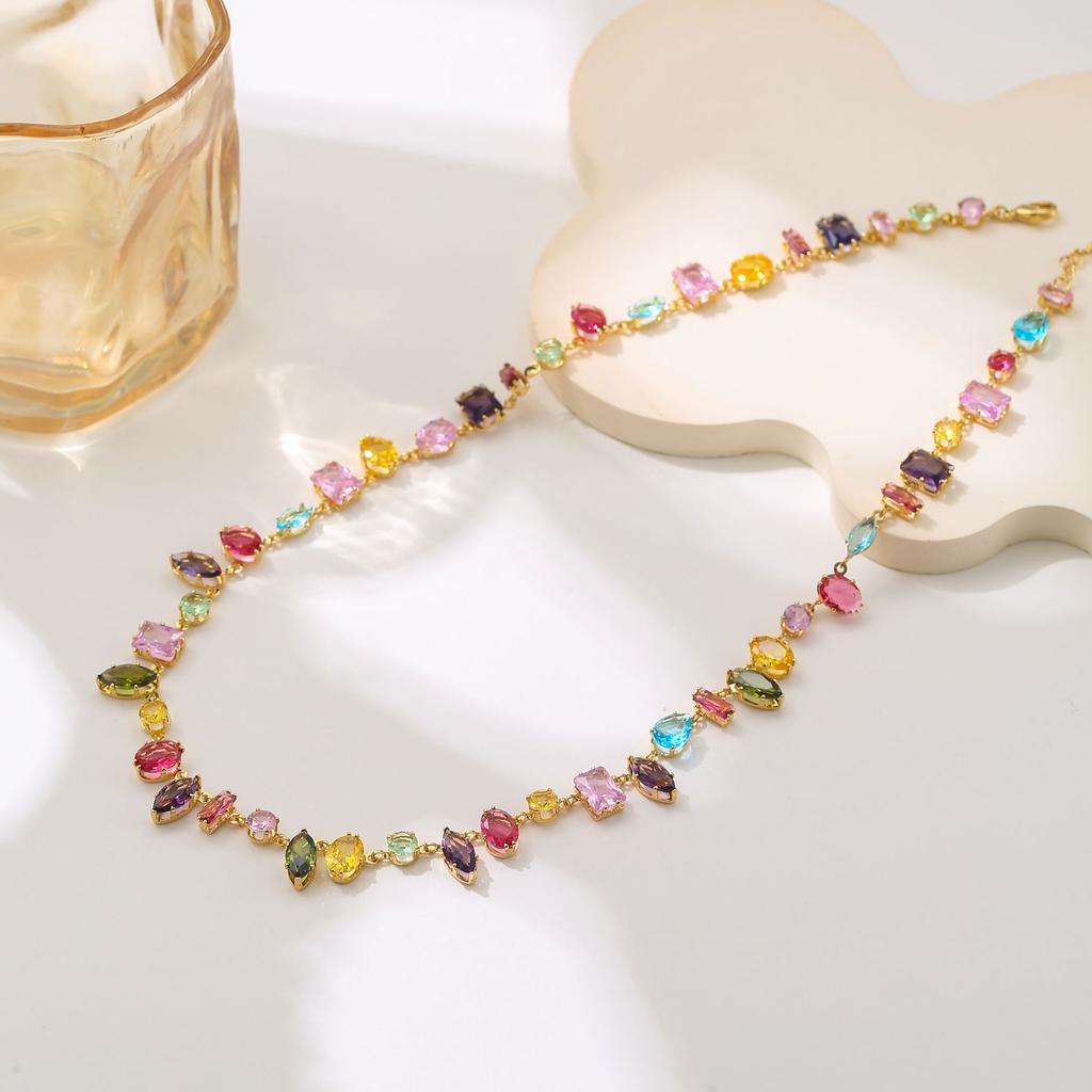 New Colorful Crystal Necklace Bracelet Chain for Women Elegant Clavicle Chain Irregular Zircon Necklace Party Jewelry Sets Gifts