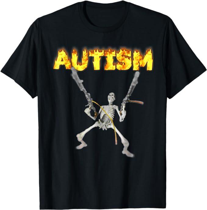Maglietta Meme Dank Specifico Stranamente Divertente Scheletro Autismo