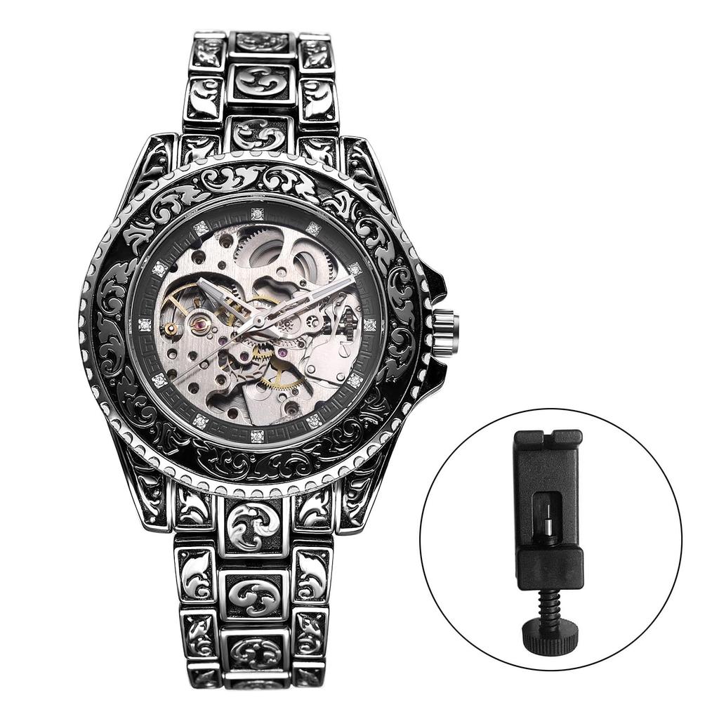 Automatic Watch with Luminous Rotating Stainless Analog Quartz Retro Raised Adjustable Length Perfect Gift for or Boyfriend Men's Bezel Waterproof,