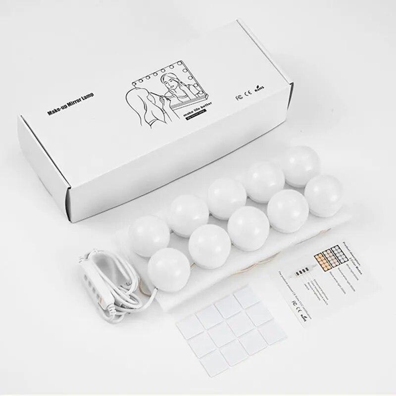 Hollywood Makeup Vanity Mirror Light Stick On Professional Adjustable 3 Colors LED USB Bulbs String Stepless Dimmable Lamp