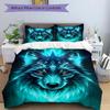 3pcs Mystical Beast with Glowing Blue Fur Wolf Quilt Set Cartoon Themed Bed Quilt Set Lovely Character Bedroom Decor Bed Quilt Set Four Seasons (