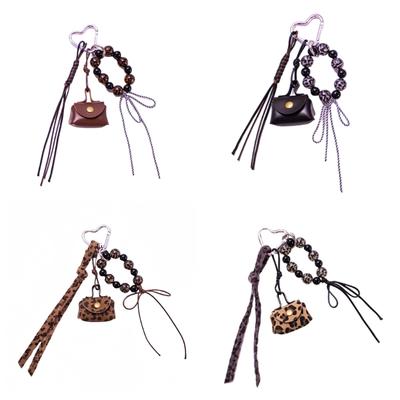 Cute Mini Leopard Print Purse With Beaded Rope Keychain Bag Pendant Keyring For Handbag Backpack Accessories And More