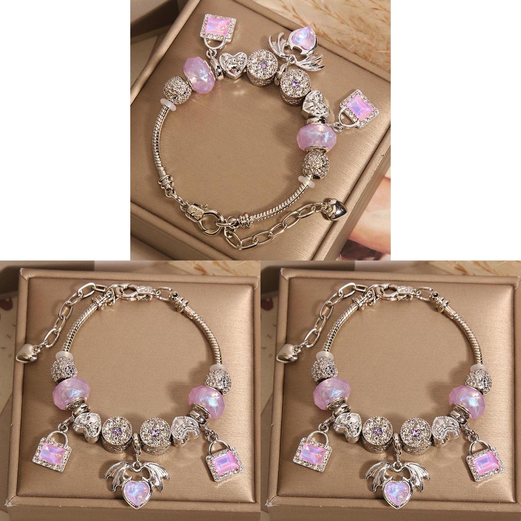 Pandora Style Heart Pendant Bracelet With Amethyst Glass Beads For Women Gift