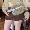 Trendy Design Faux Fur Belts Punk Embossed Antique Bronze Belt  Women Fashion