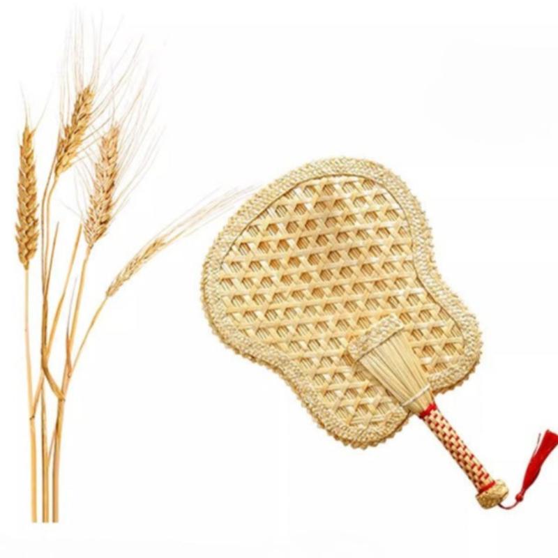 Éventail Chinois à Manivelle Tissé à la Main Paille Paille de Blé Éventail Style Rural Décoration DIY Traditionnelle Mariage Cadeau Palmier