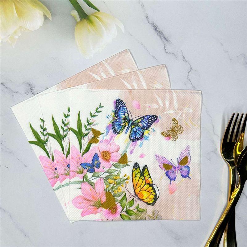 M-Modern-Flower Butterfly Printed Paper Disposable Table Dinner Napkin 20Pcs/Pack 33X33cm Tissues