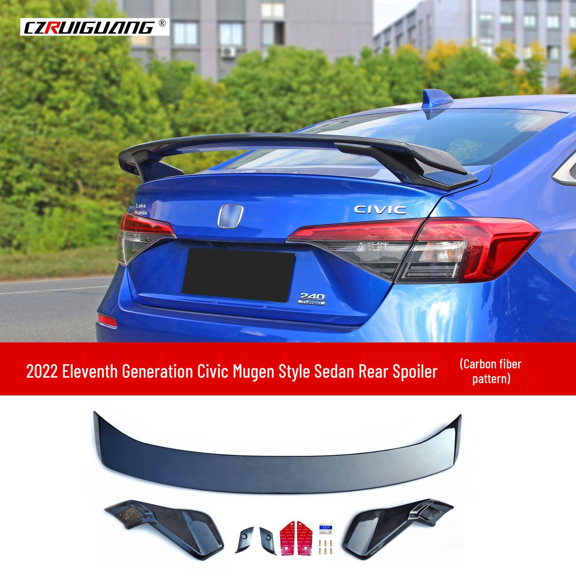 2022 Одиннадцатое поколение Civic Стиль Mugen Комплект заднего спойлера-крыла Glossy Black Sedan Rear Wing