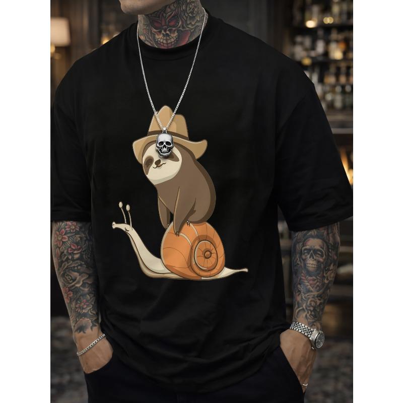 

Men S T-Shirts Sloth Riding Snail Cowboy Hat Letters, Men S Novel Pattern Design T-Shirts, Fashionable , Comfortable And Versatile Summer T-Shirts 4XL чорний