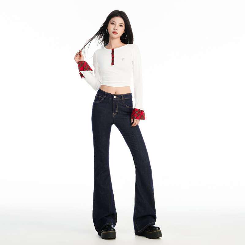 Dark Blue High Waist Flare Jeans for Women - Body Shaping & Slimming, Spring/Autumn Style