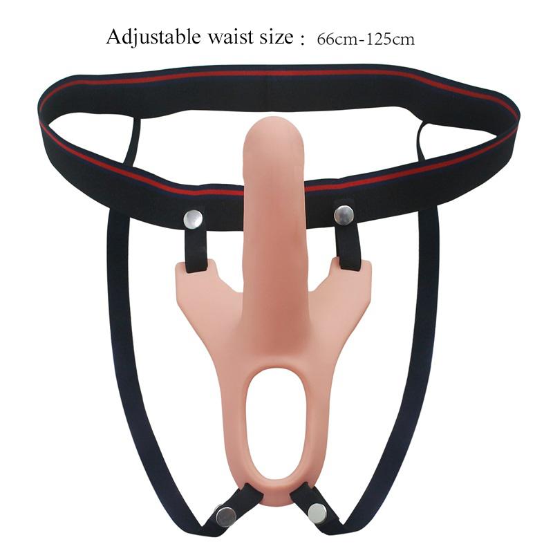 Big Size Silicone Strap On Dildo for Men Realistic Penis Extender Enlarger Male Hollow Strapon Dildo+Bullet Vibrator Sex Product