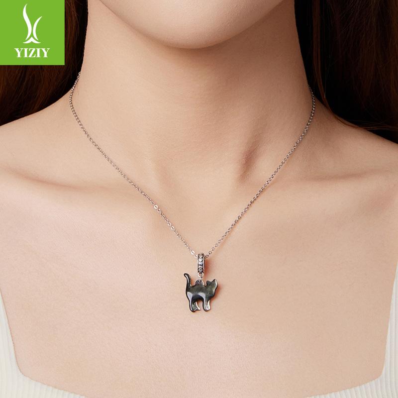 S925 Sterling Silver Fritillary Black Cat Pendant Accessories, Personalized Cat Diy Beads