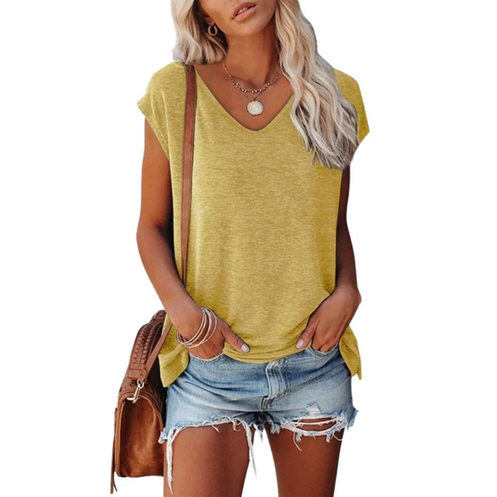 Women's Solid Color V-Neck T-Shirts, Lightweight Soft Cotton Tees for Spring & Summer, Casual Daily Basic Tops