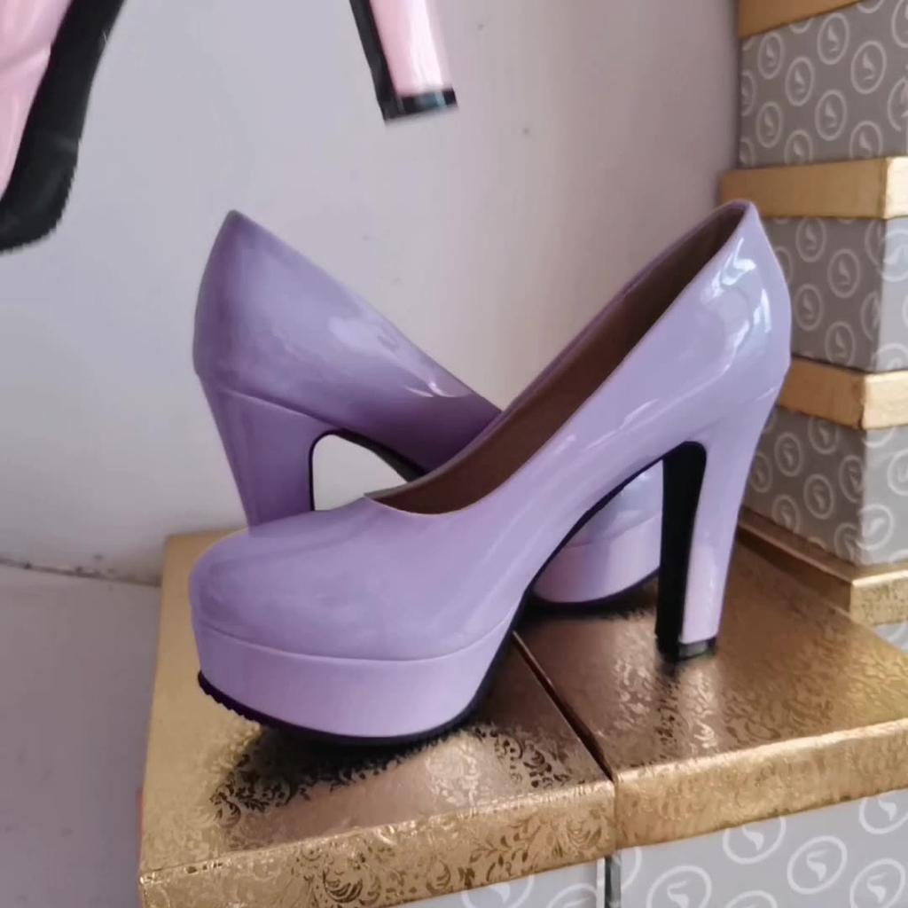 Elegant Women High Heels Platform Shoes Spring Sexy Pumps Patent Blue Pink Black Heeled Party Wedding Shoes Female Large Size 45