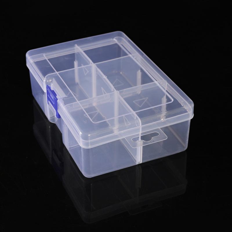 Fully Removable Large 6-Grid Transparent Plastic Storage Box, Hardware Tools, Jewelry Accessories, Glutinous Rice Paper Fishing Gear Thickened Box