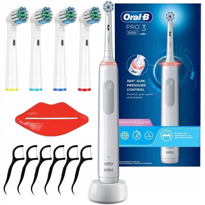 Electric Toothbrush - Oral B - Pro 3 3000 Sensitive Clean - White - 4 Precision Brush Heads