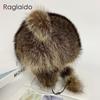 New Fluffy   Raccoon Fur Bomber Hat Cat Ears Balls Trapper Hat Winter Warm Women Girls Outdoor Snow Earflap Hats
