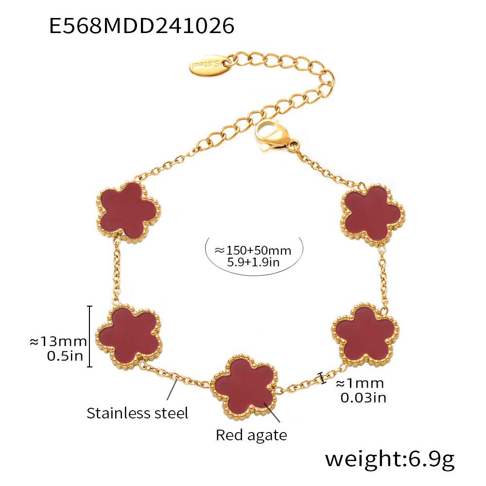 Qiongyao Multi-Color Agate Five-Petal Flower Stainless Steel Bracelet – Light Luxury, Best Friend Gift, In Stock.
