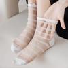 Lolita Invisible Socks Women Girls Summer Silk Lace Socks Crystal Silk Love Heart Ankle Socks Black White Transparent JK Sock