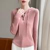 Women's Slim Fit Ribbed Wool Half-Zip Hoodie - Solid Color, Long Sleeve, Versatile for Autumn and Winter