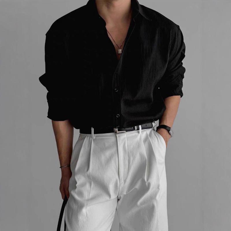 Camisa Masculina Oversized de Manga Longa Casual com Caimento Solto e Botões