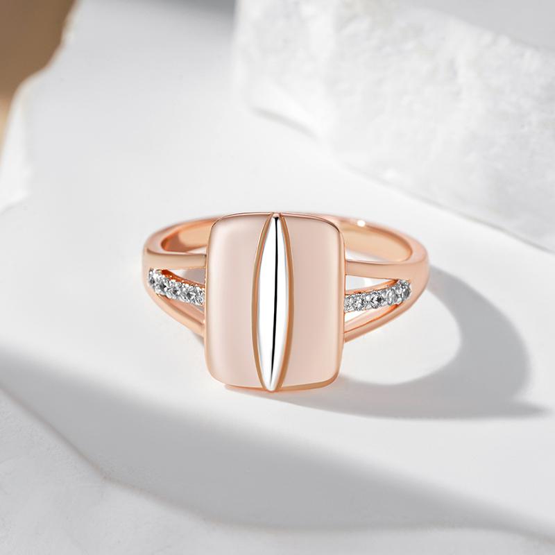 Luxury Shiny Natural Zircon Square Rings For Women  Rose Gold  Color Mix Original Design Bride Daily Jewelry