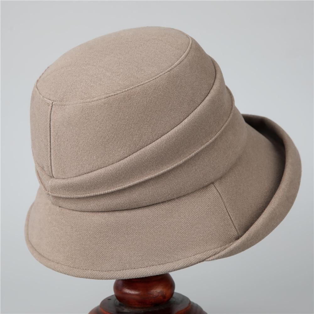 Woolen Bucket Hat Female Ji British Retro Style Mother Hat Big Brim Curling Shows Washbasin Hat Tide