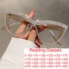 Fashionable Rhinestone Cat Eye Reading Glasses For Women 2025 Luxury Designer Big Frame Anti Blue Light Presbyopia Glasses