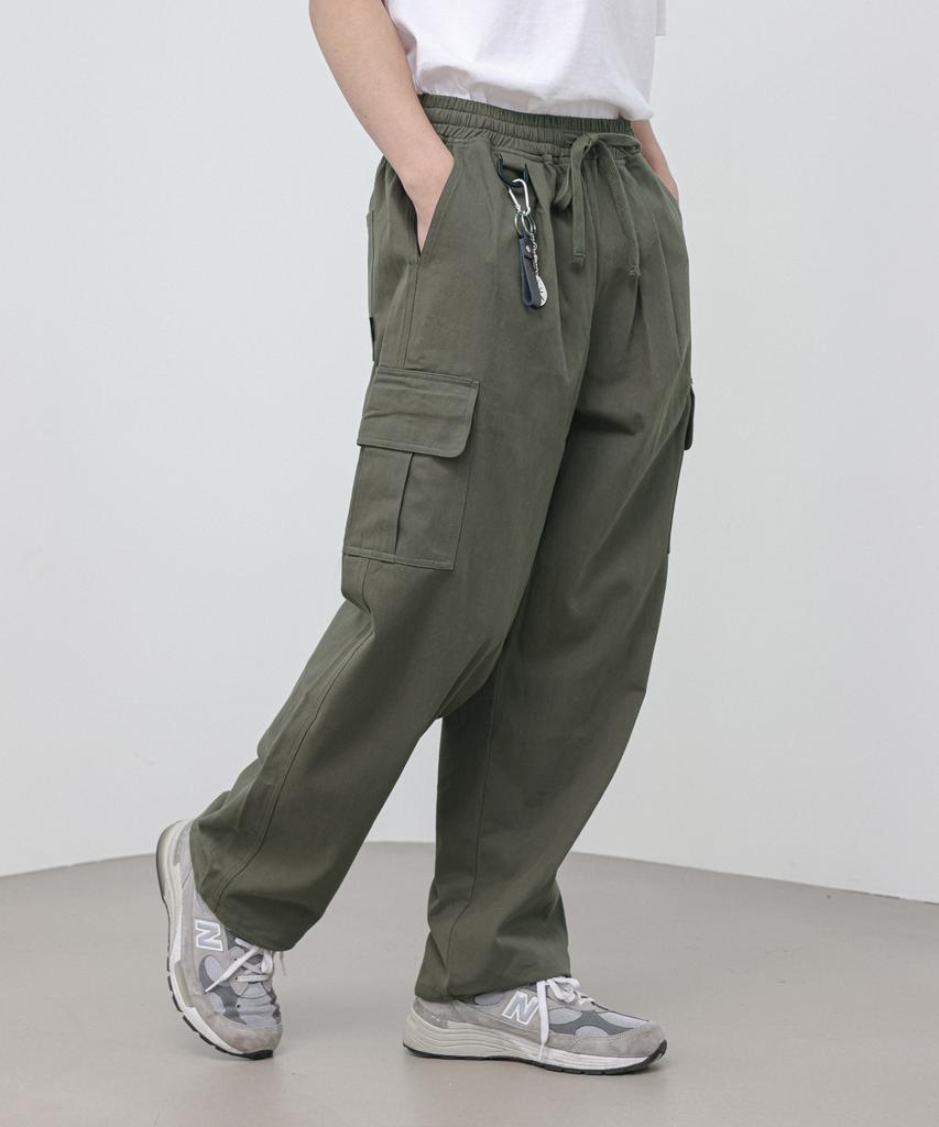 MODERMENT Semi-Wide String Cotton Cargo Pants [Khaki]