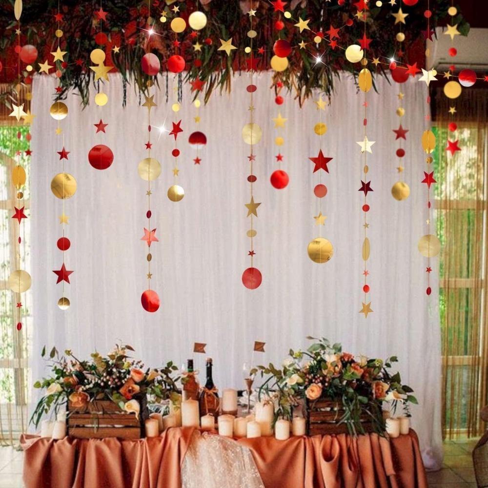 39.37ft Star Party Garlands Red and Golden Star Maroon Garland Valentine's Day Party Decorations Streamer Hanging Backdrop