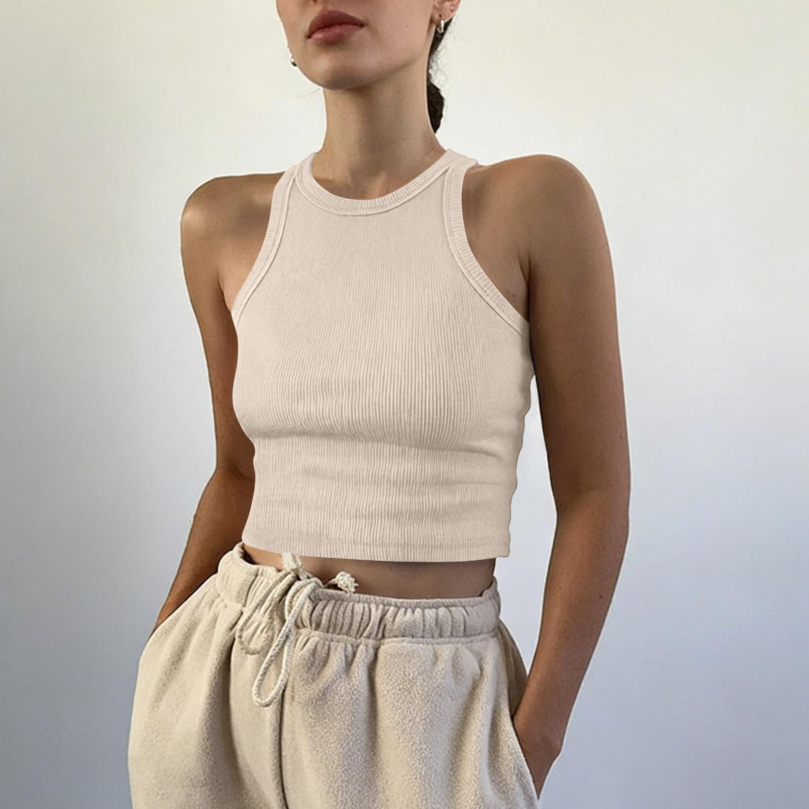 Tank Tops For Women Sleeveless High Neck Summer Casual Ribbed Slim Shirts Racerback Beach Vacation Clothes L
